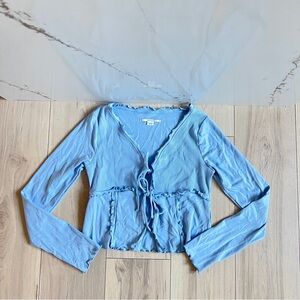Kimchi Blue Scalloped Tie-Front Light Blue Blouse Top Womens L Urban Outfitters